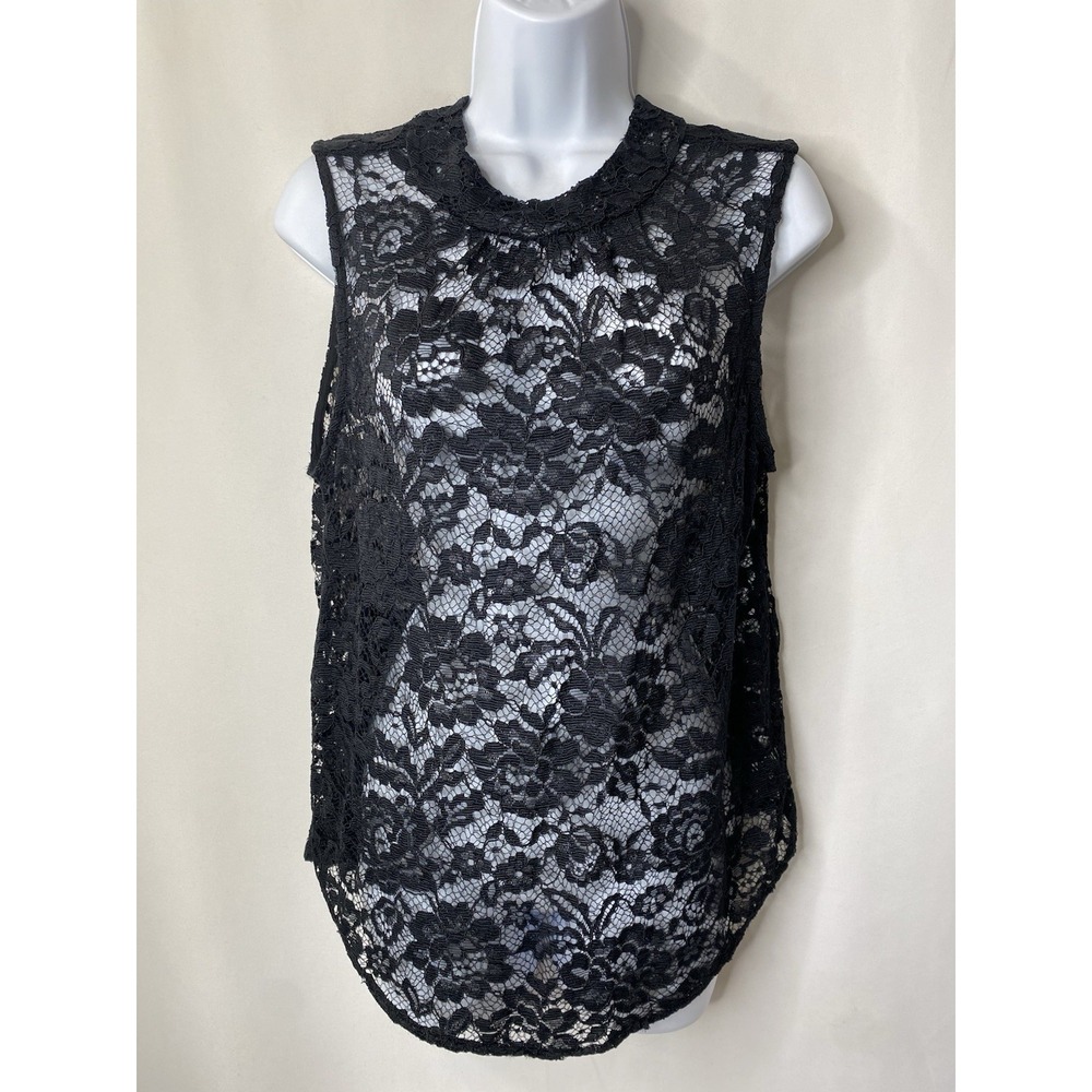 Who What Wear Womens Black Lace Floral High Neck Shirt Size Medium Whimsygoth